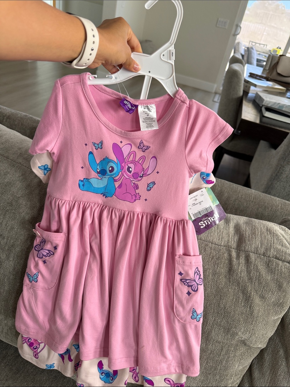 Disney Pink and Blue Stitch & Angel Short-Sleeve Dress for Girls